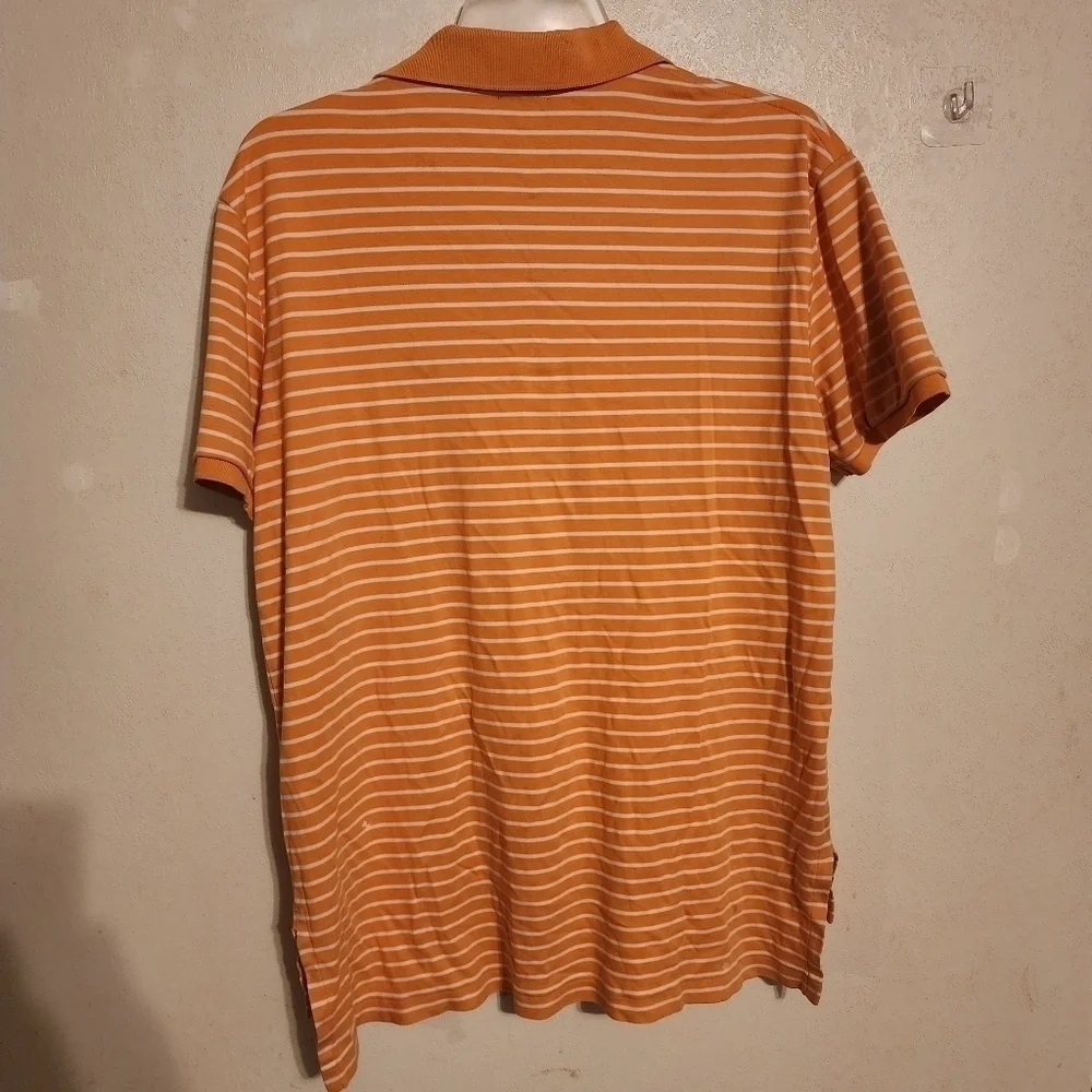 Polo by Ralph Lauren Pima Interlock Orange & White Stripe Polo Shirt Sz L (spots